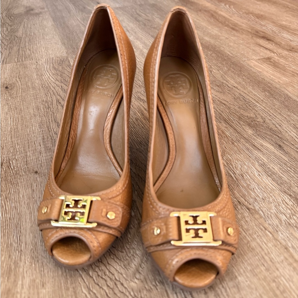 Tory Burch Brown Peep-Toe Heels